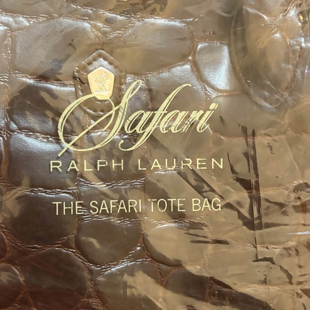 NEW 90s Ralph‎ Lauren Safari Croc-Embossed Faux Leather Tote Bag Luggage Brown - Picture 5 of 6
